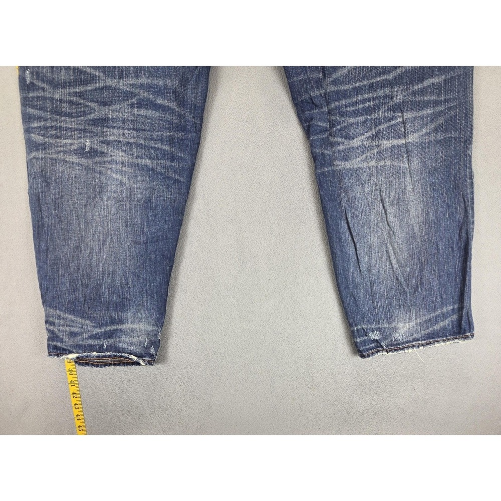 Bad Kids Jeans Mens Selvedge Blue Thrashed Honeycomb Whiskers Skull Fits 34x29 - Picture 14 of 16